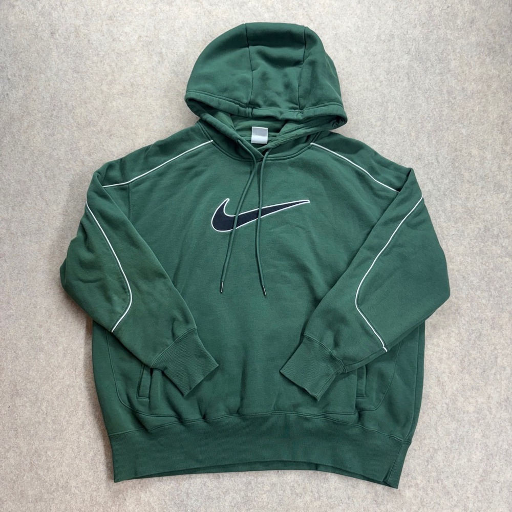 Nike Sportswear Essentials Oversized Hoodie Green Swoosh Men's Medium Retro Y2K